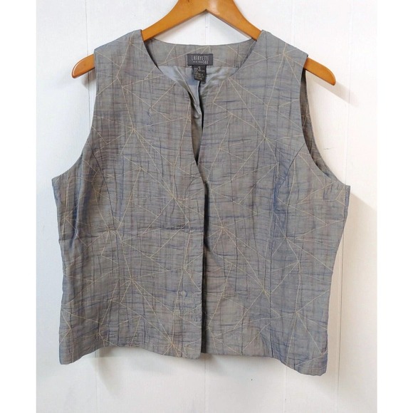Lafayette 148 WM 14 Vest Linen Blend Grey/Blue Hidden Button Closure Made in USA - Picture 1 of 7